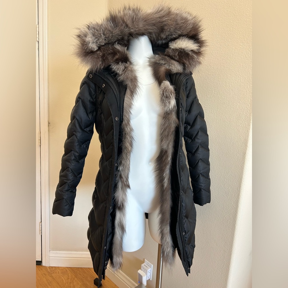 Dawn Levy Naomi Down & Fur Trim Black Coat Vest X Small Parka Quilted Jacket - Picture 2 of 5